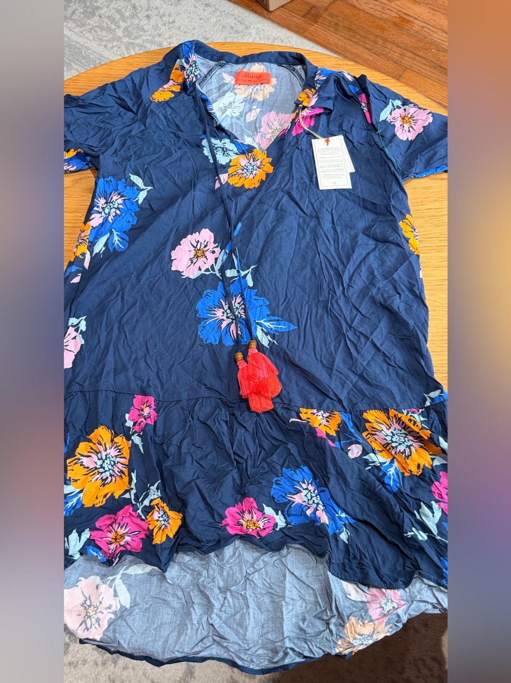 NWT Maaji Navy Floral mini Dress with Tasseles
